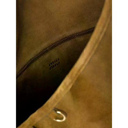 Miu Miu Suede Leather Tassel Tote Handbag Light Brown available at Queen Bee of Beverly Hills