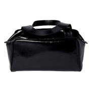 Miu Miu Black Top Handle Bowler Bag with Tonal Logo - available at Queen Bee  of Beverly Hills. 