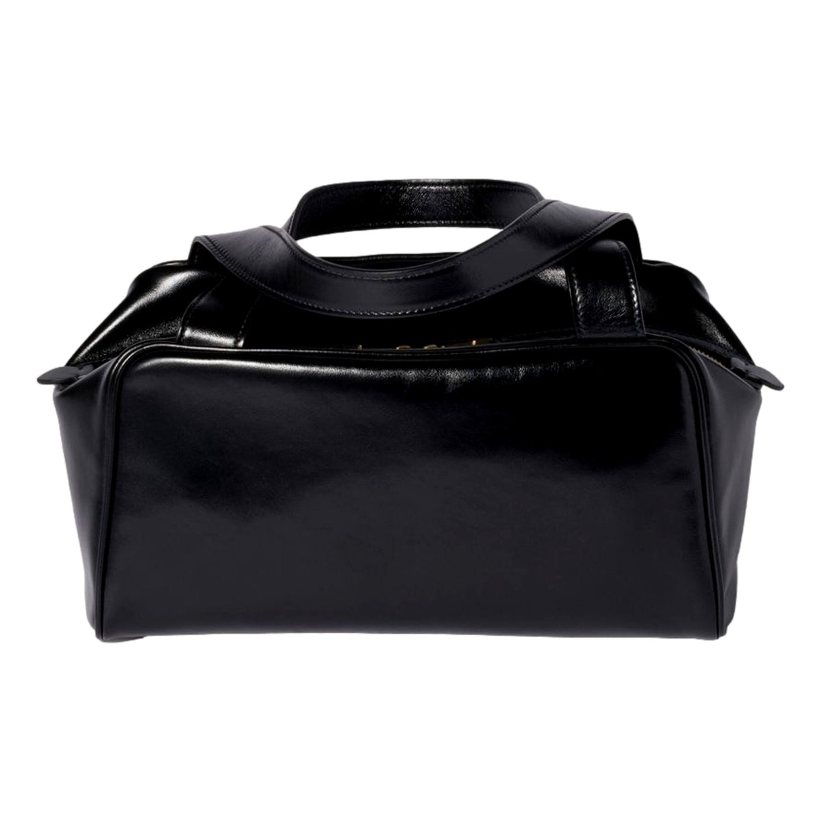 Miu Miu Black Top Handle Bowler Bag with Tonal Logo - available at Queen Bee  of Beverly Hills. 