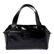 Miu Miu Black Top Handle Bowler Bag with Tonal Logo - available at Queen Bee  of Beverly Hills. 