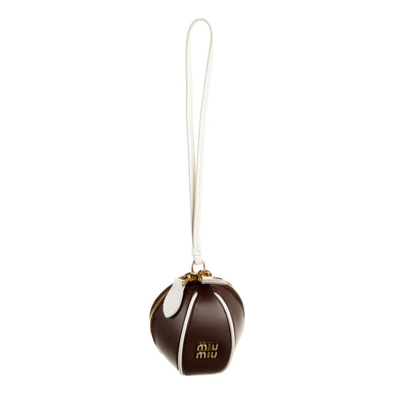 Miu Miu Baseball Leather Wristlet Pouch Brown White Gold-Tone Hardware Logo