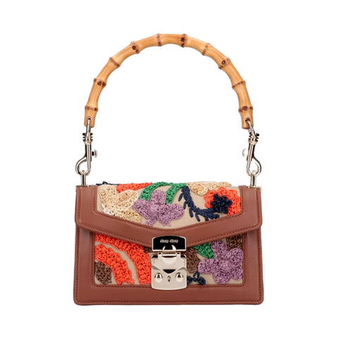 Miu Miu Canapa Ricamo Bamboo Embroidered Shoulder Bag at_Queen_Bee_of_Beverly_Hills