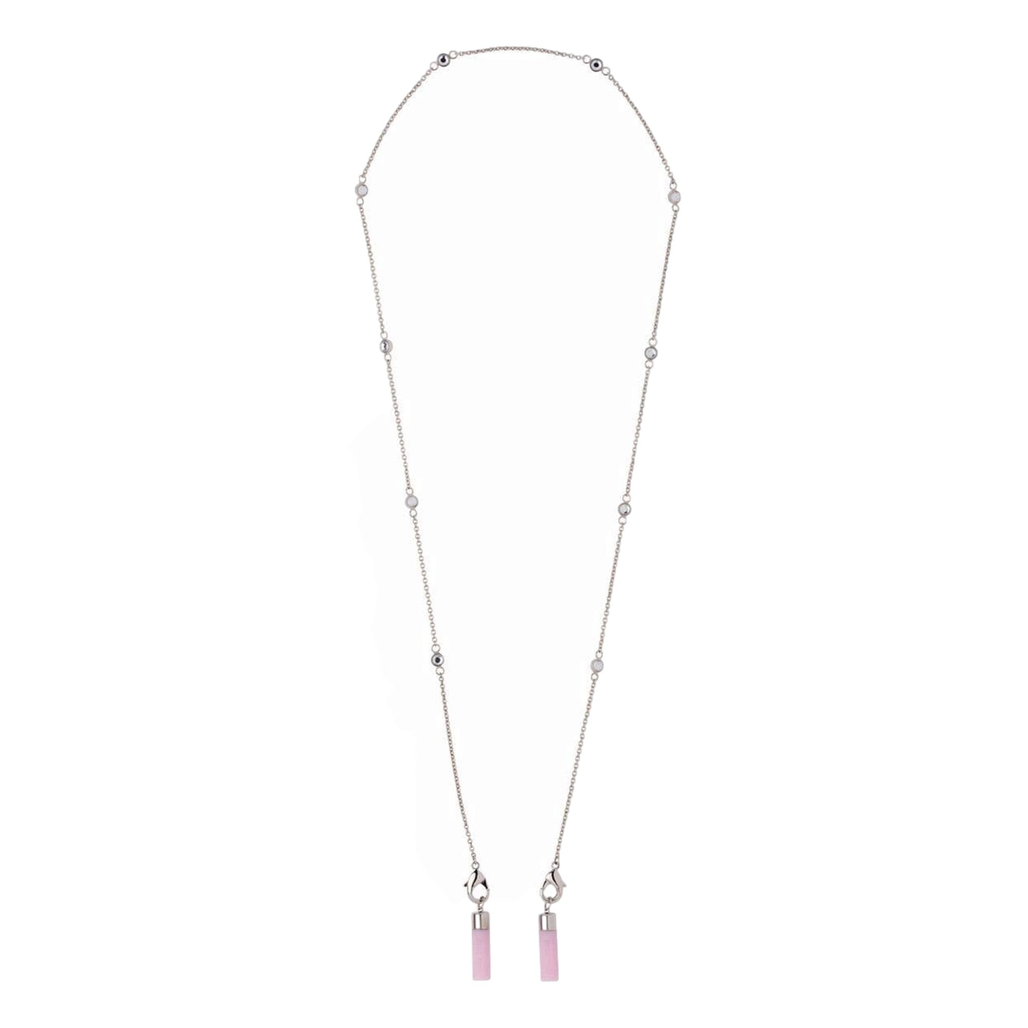 Miu Miu Crystal Pink AirPods Chain Necklace Silver Hardware