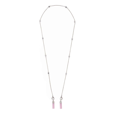 Miu Miu Crystal Pink AirPods Chain Necklace Silver Hardware