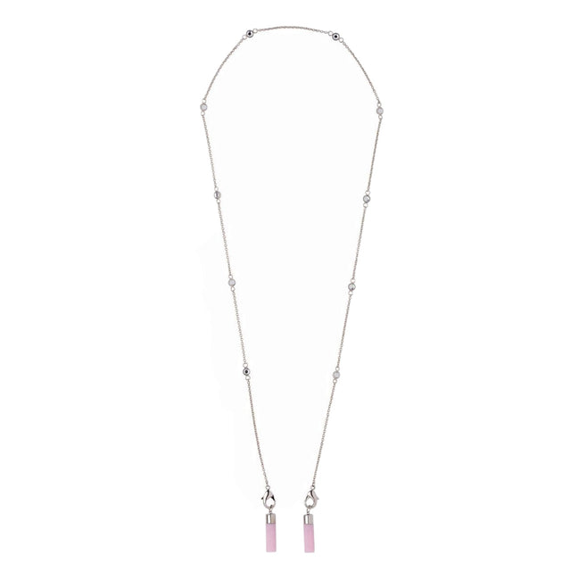 Miu Miu Crystal Pink AirPods Chain Necklace Silver Hardware