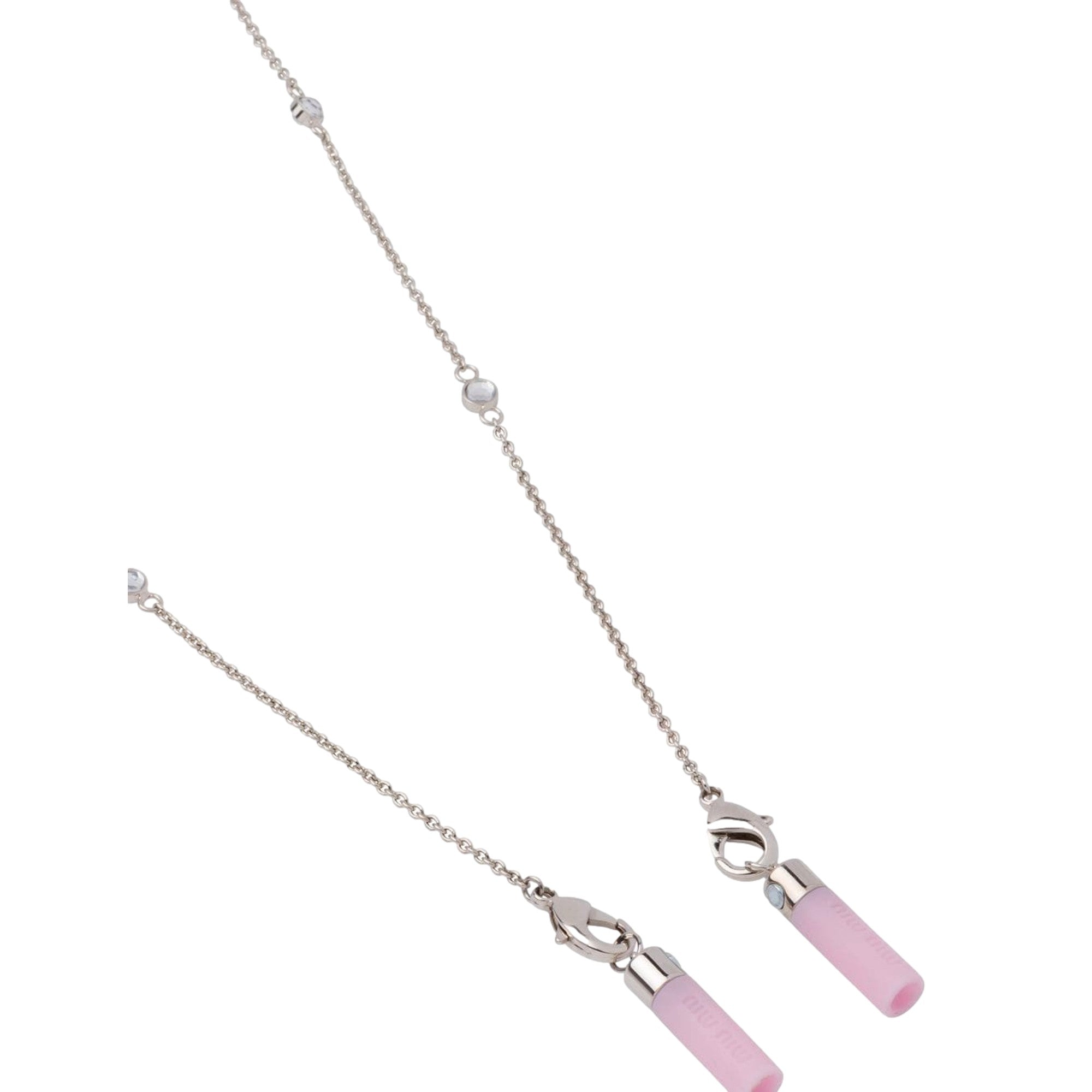 Miu Miu Crystal Pink AirPods Chain Necklace Silver Hardware