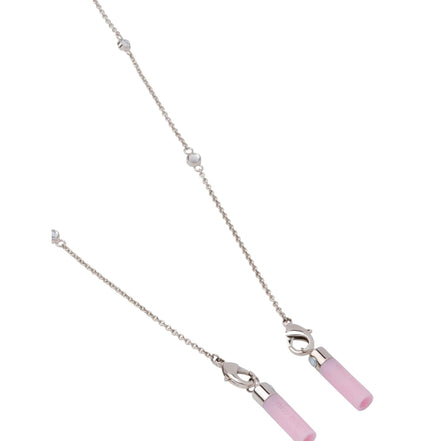 Miu Miu Crystal Pink AirPods Chain Necklace Silver Hardware