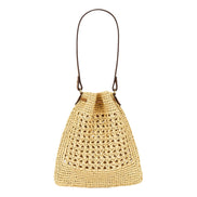 Miu Miu Woven Raffia Mini Bucket Bag in Beige and Brown