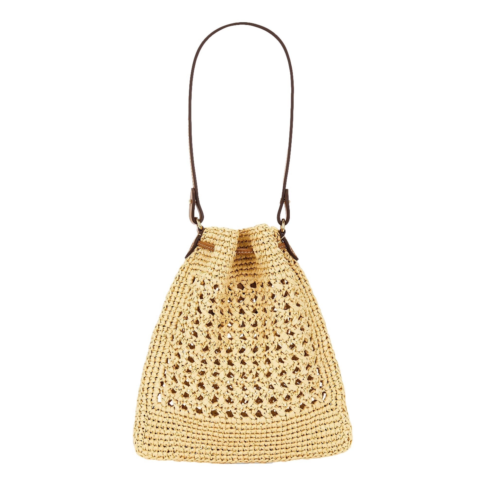 Miu Miu Woven Raffia Mini Bucket Bag in Beige and Brown