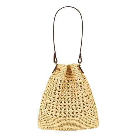 Miu Miu Woven Raffia Mini Bucket Bag in Beige and Brown