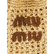 Miu Miu Woven Raffia Mini Bucket Bag in Beige and Brown