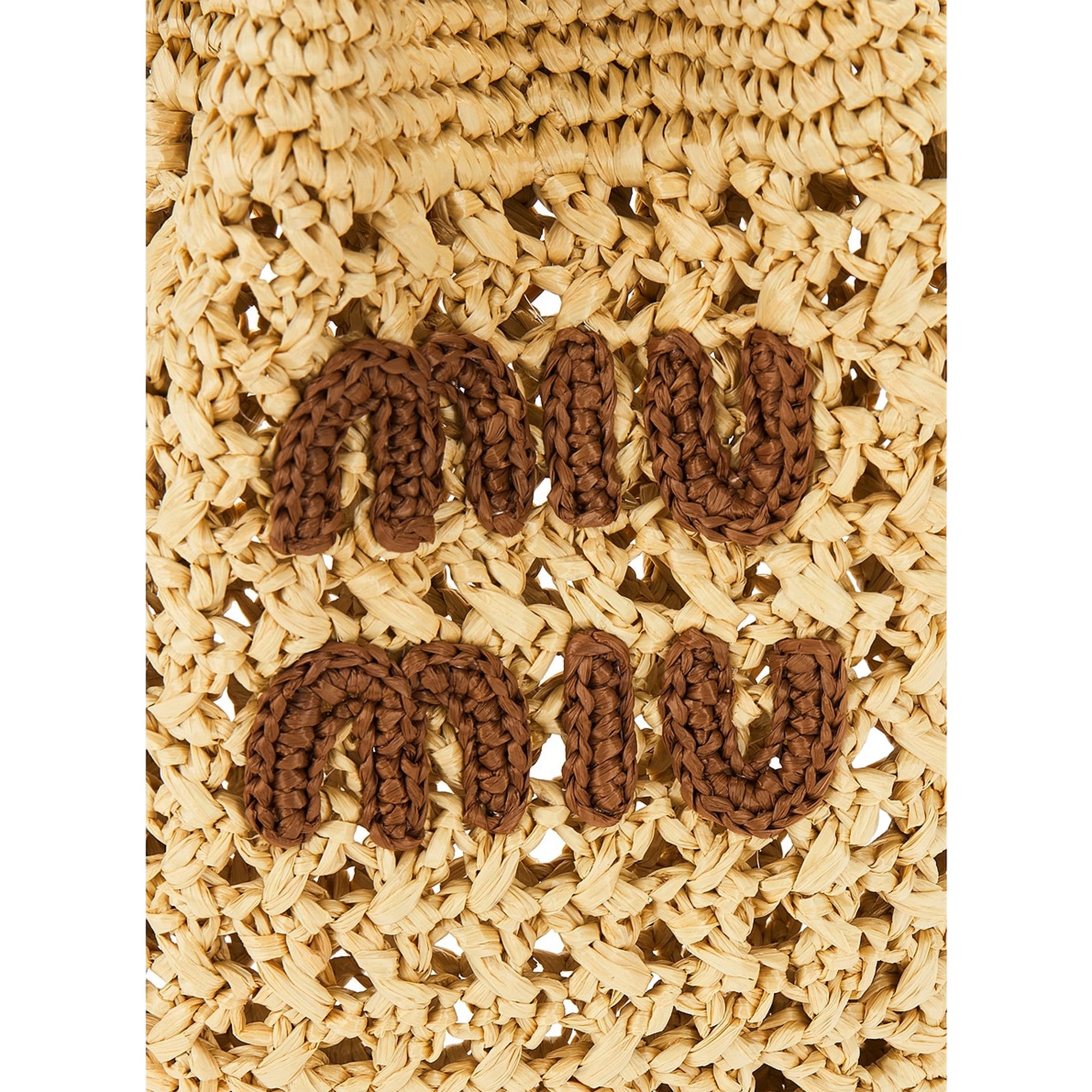 Miu Miu Woven Raffia Mini Bucket Bag in Beige and Brown