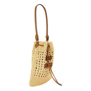 Miu Miu Woven Raffia Mini Bucket Bag in Beige and Brown