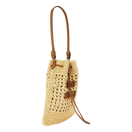 Miu Miu Woven Raffia Mini Bucket Bag in Beige and Brown