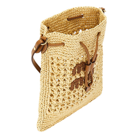 Miu Miu Woven Raffia Mini Bucket Bag in Beige and Brown