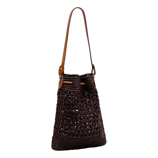 Miu Miu Woven Raffia Mini Bucket Bag in Chocolate Brown
