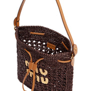 Miu Miu Woven Raffia Mini Bucket Bag in Chocolate Brown