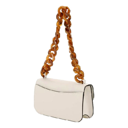 Miu Miu Madras White Leather Tortoise Shell Chain Handbag