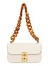 Miu Miu Madras White Leather Tortoise Shell Chain Handbag