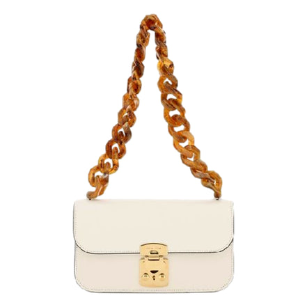 Miu Miu Madras White Leather Tortoise Shell Chain Handbag