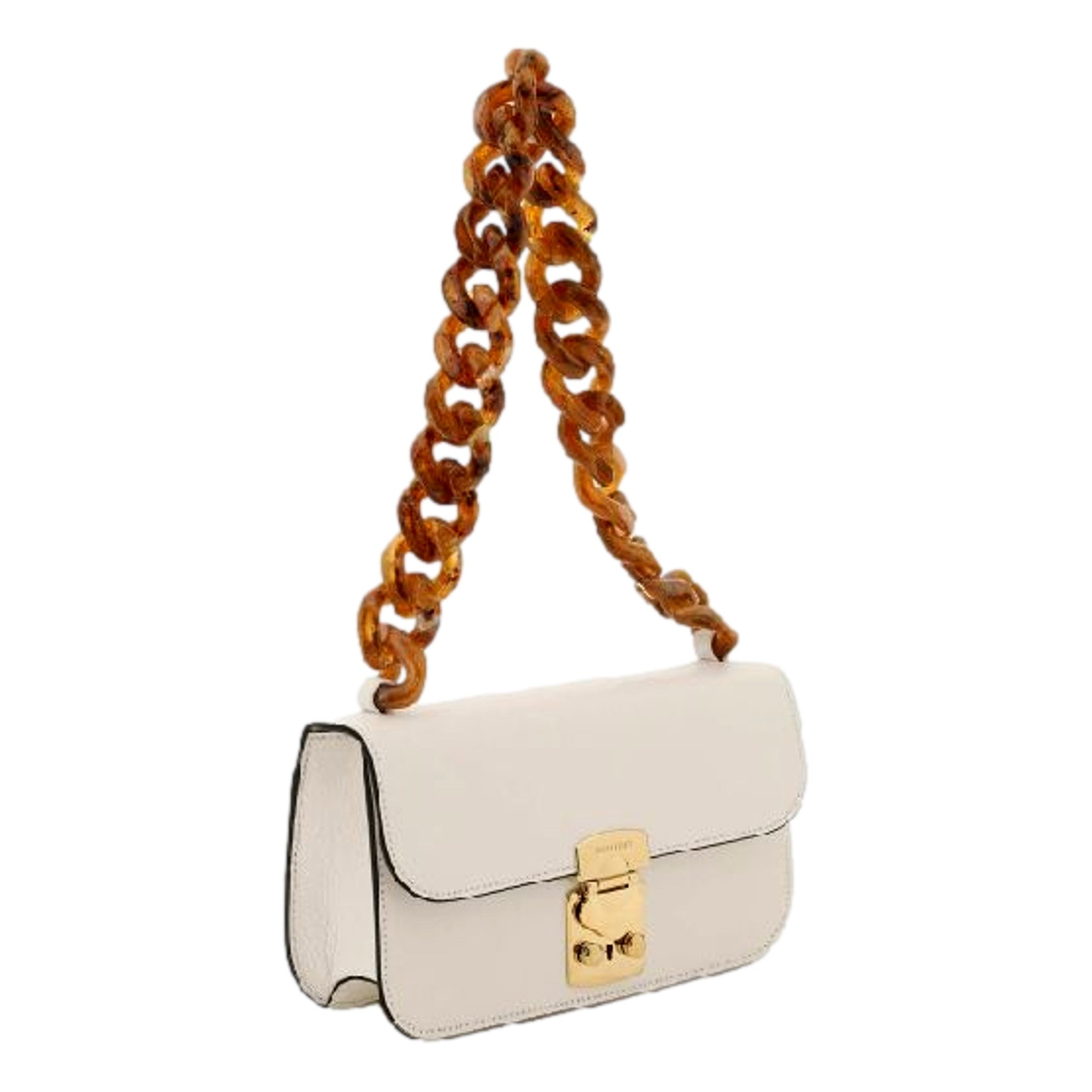 Miu Miu Madras White Leather Tortoise Shell Chain Handbag