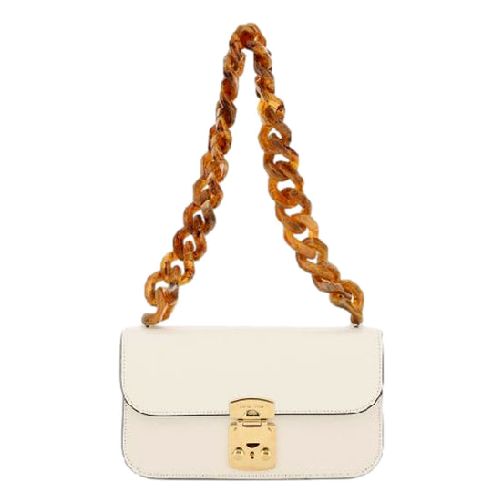 Miu Miu Madras White Leather Tortoise Shell Chain Handbag available at Queen Bee of Beverly Hills