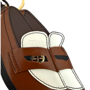 Miu Miu Penny Loafer Leather Bag Charm Brown and White