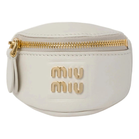 Miu Miu White Leather Logo Pouch Bracelet Wrist Bag Gold Hardware