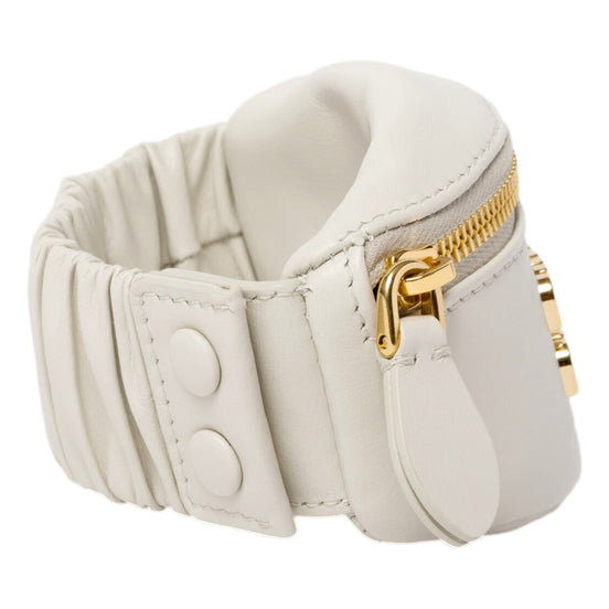 Miu Miu White Leather Logo Pouch Bracelet Wrist Bag Gold Hardware