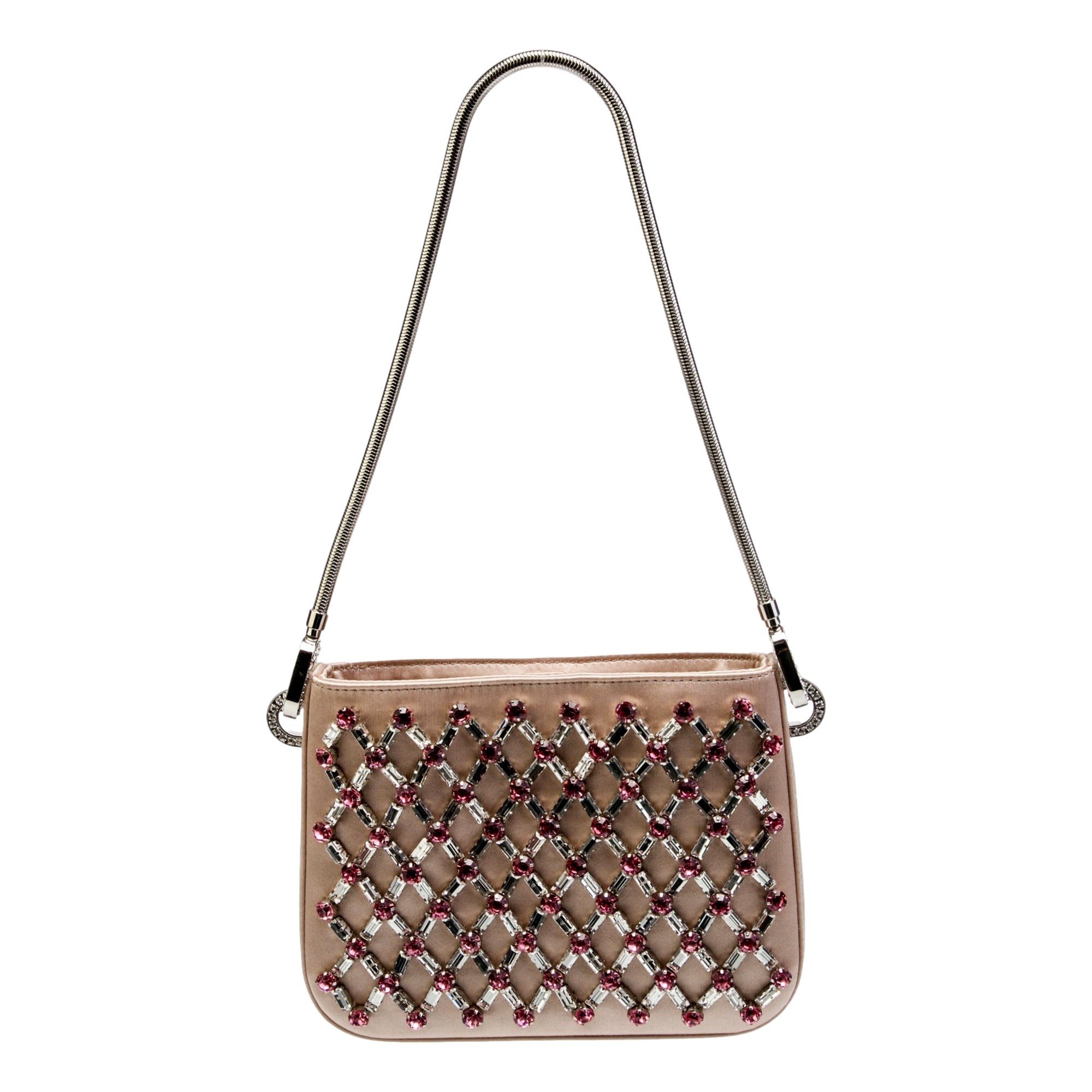 Miu Miu Sassy Crystal Embellished Powder Pink Satin Handbag
