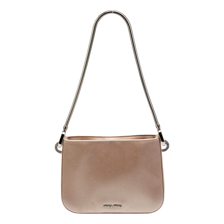 Miu Miu Sassy Crystal Embellished Powder Pink Satin Handbag available at Queen Bee of Beverly Hills