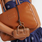 Miu Miu Arcadie Miniature Leather Bag Charm Brown Gold Hardware Zip Closure