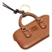 Miu Miu Arcadie Miniature Leather Bag Charm Brown Gold Hardware Zip Closure