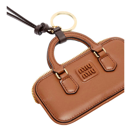 Miu Miu Arcadie Miniature Leather Bag Charm Brown Gold Hardware Zip Closure