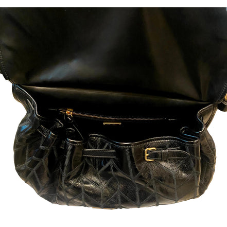 Miu Miu Vitello Shine Patch Black Leather Satchel Bag available at Queen Bee of Beverly Hills