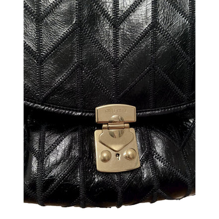 Miu Miu Vitello Shine Patch Black Leather Satchel Bag available at Queen Bee of Beverly Hills
