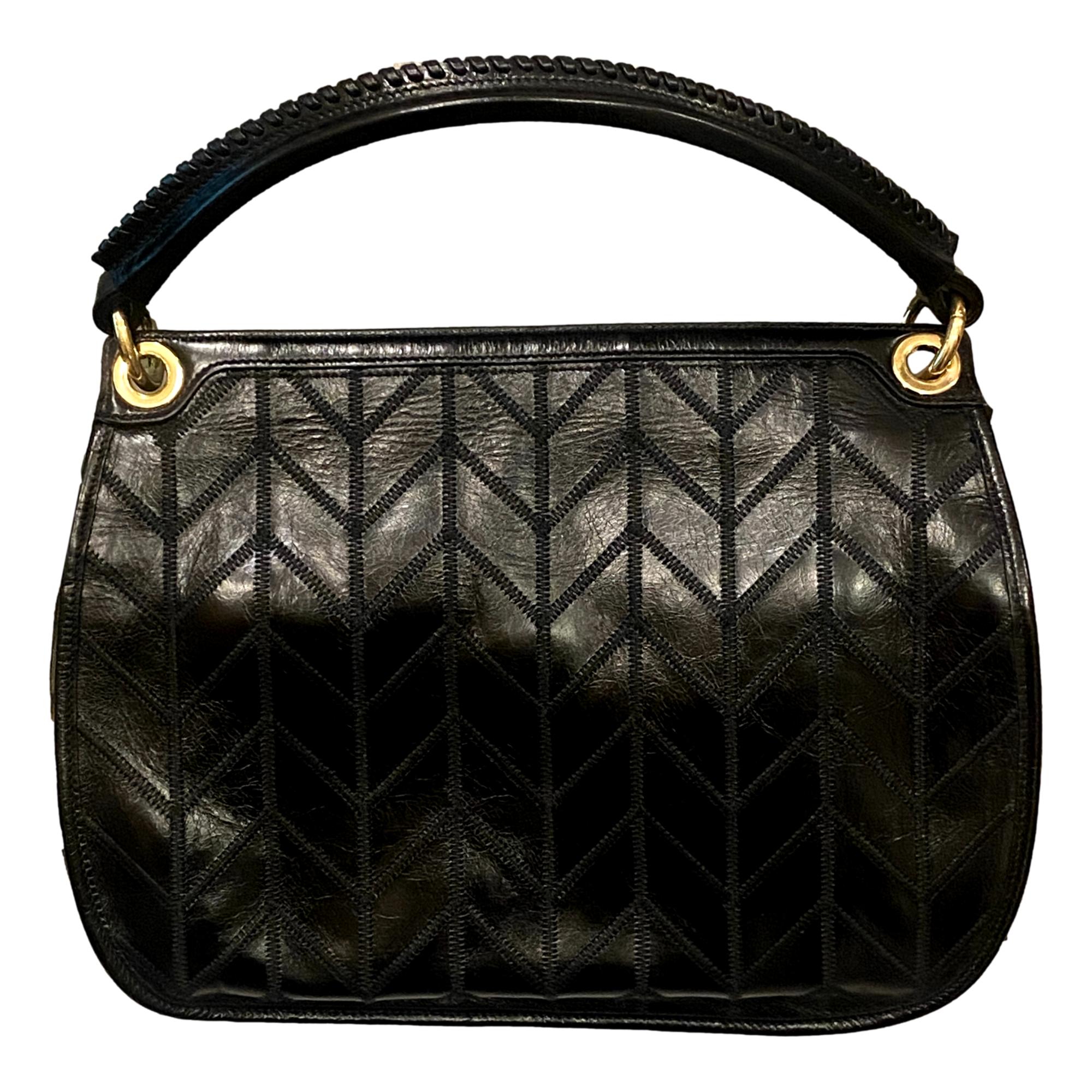 Miu Miu Vitello Shine Patch Black Leather Satchel Bag available at Queen Bee of Beverly Hills
