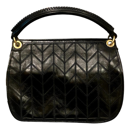 Miu Miu Vitello Shine Patch Black Leather Satchel Bag available at Queen Bee of Beverly Hills