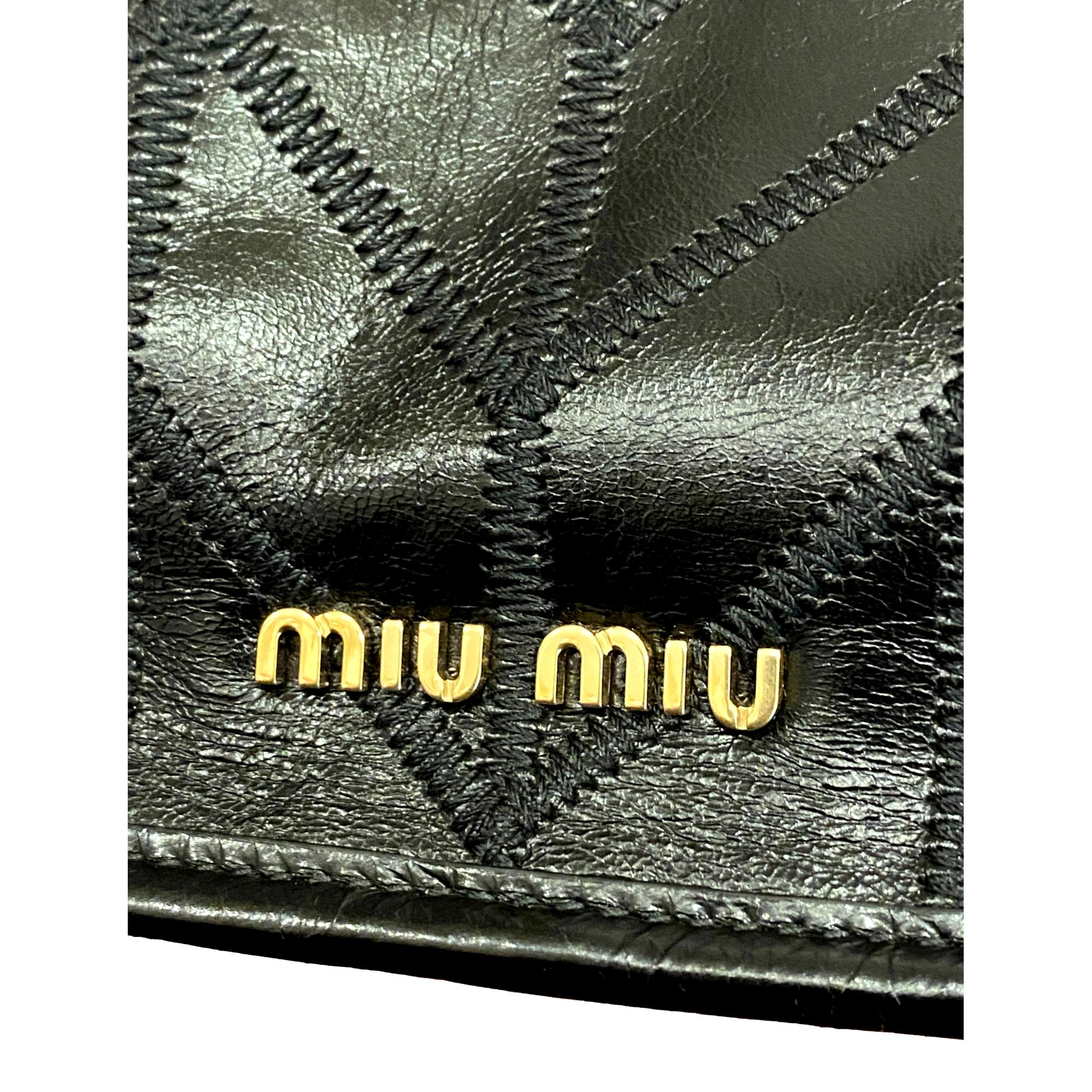 Miu Miu Vitello Shine Patch Black Leather Satchel Bag available at Queen Bee of Beverly Hills
