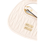 Miu Miu Wander Quilted Matelasse Leather Bag Charm in White