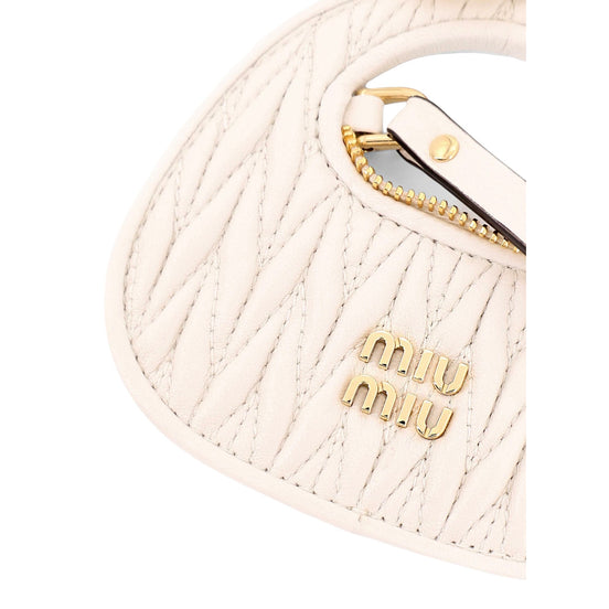 Miu Miu Wander Quilted Matelasse Leather Bag Charm in White