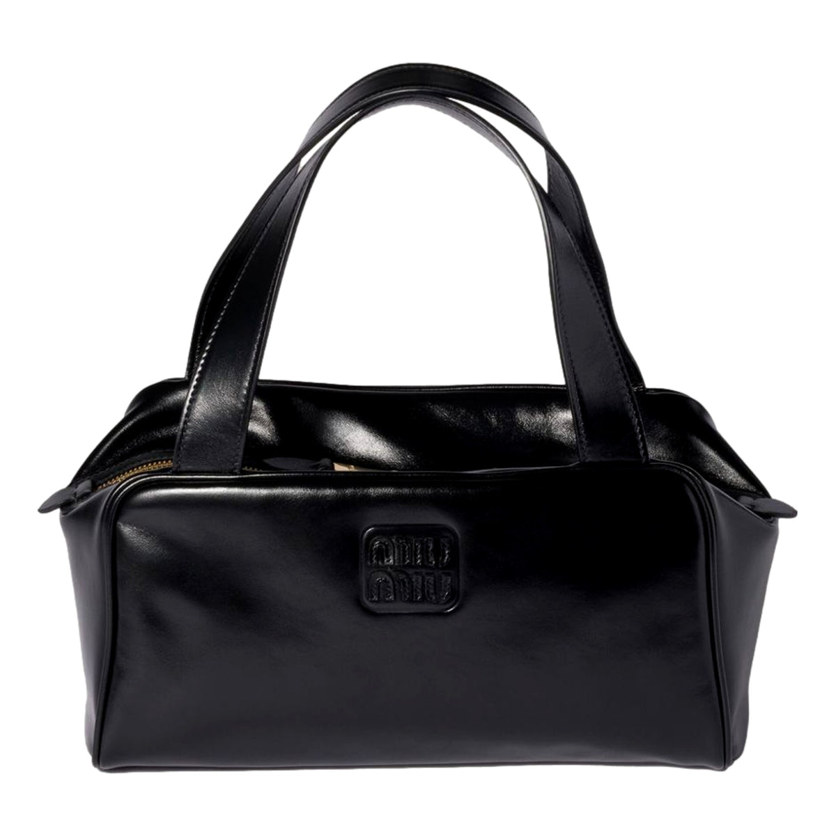Miu Miu Black Top Handle Bowler Bag with Tonal Logo