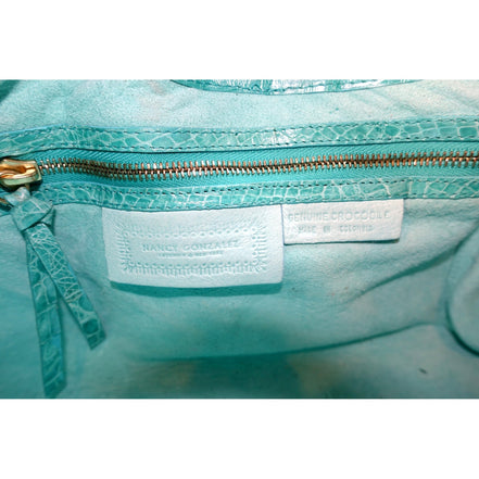 Nancy Gonzalez XL Teal Crocodile Belly Skin Handbag available at Queen Bee of Beverly Hills