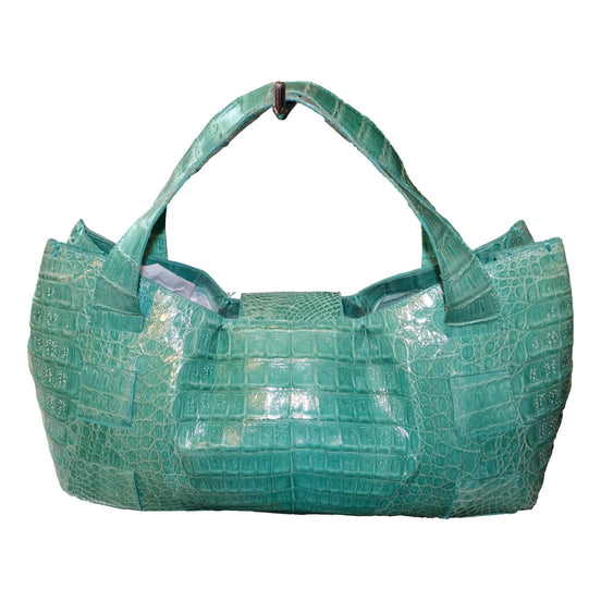 Nancy Gonzalez XL Teal Crocodile Belly Skin Handbag available at Queen Bee of Beverly Hills