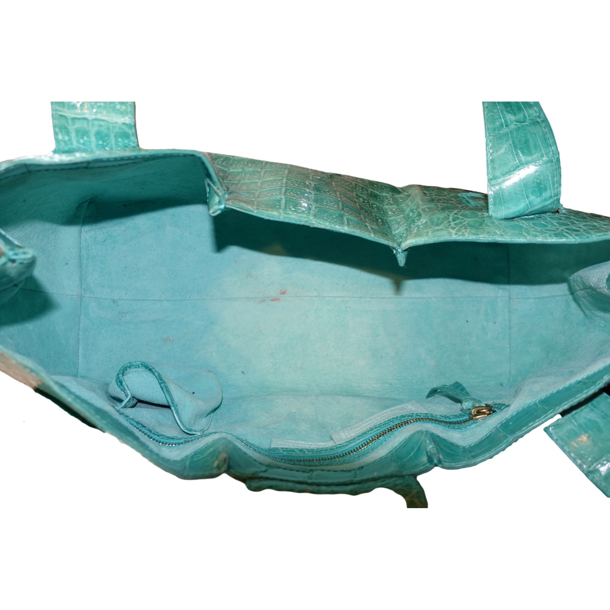 Nancy Gonzalez XL Teal Crocodile Belly Skin Handbag available at Queen Bee of Beverly Hills