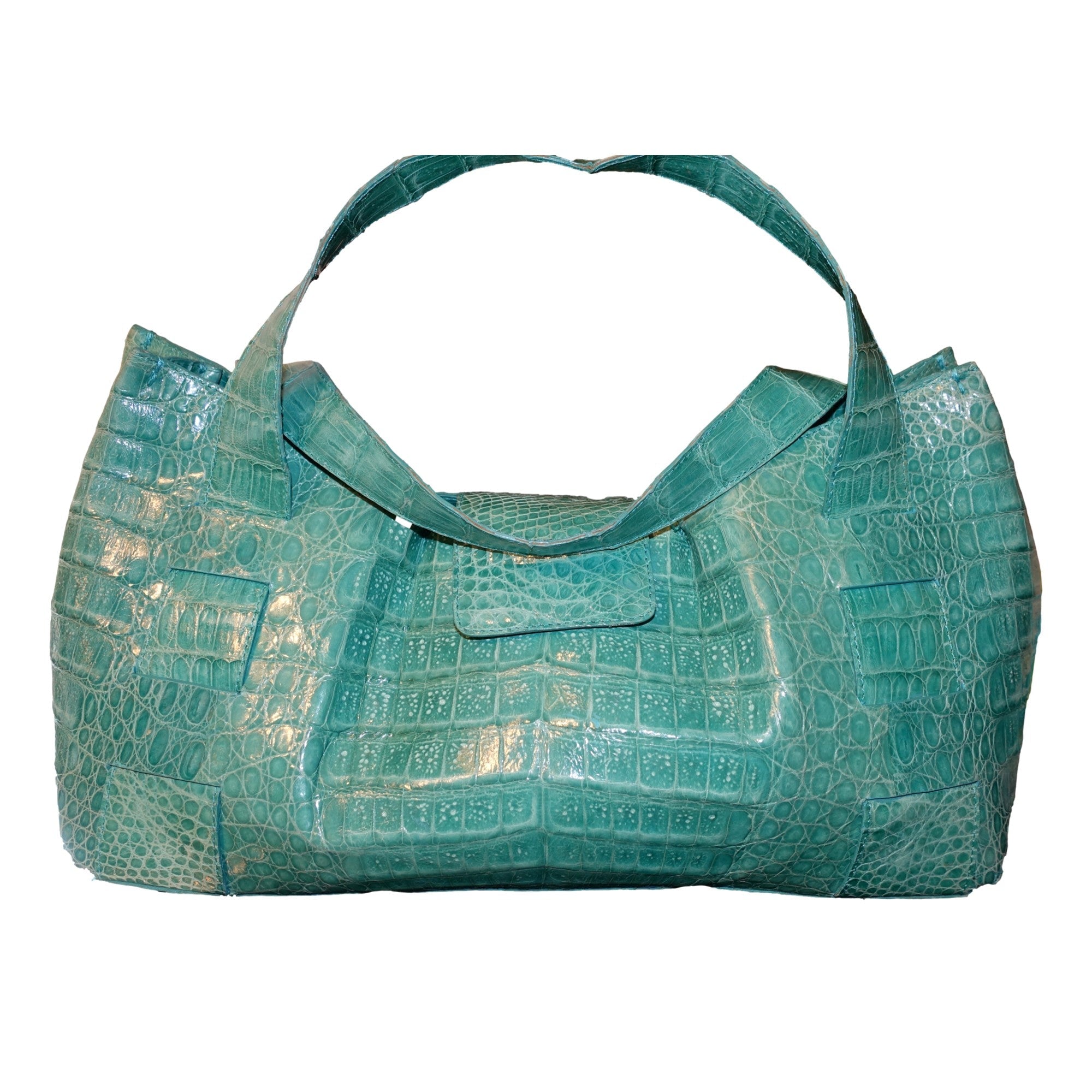 Nancy Gonzalez XL Teal Crocodile Belly Skin Handbag available at Queen Bee of Beverly Hills