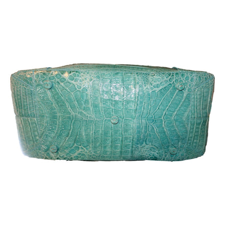Nancy Gonzalez XL Teal Crocodile Belly Skin Handbag available at Queen Bee of Beverly Hills