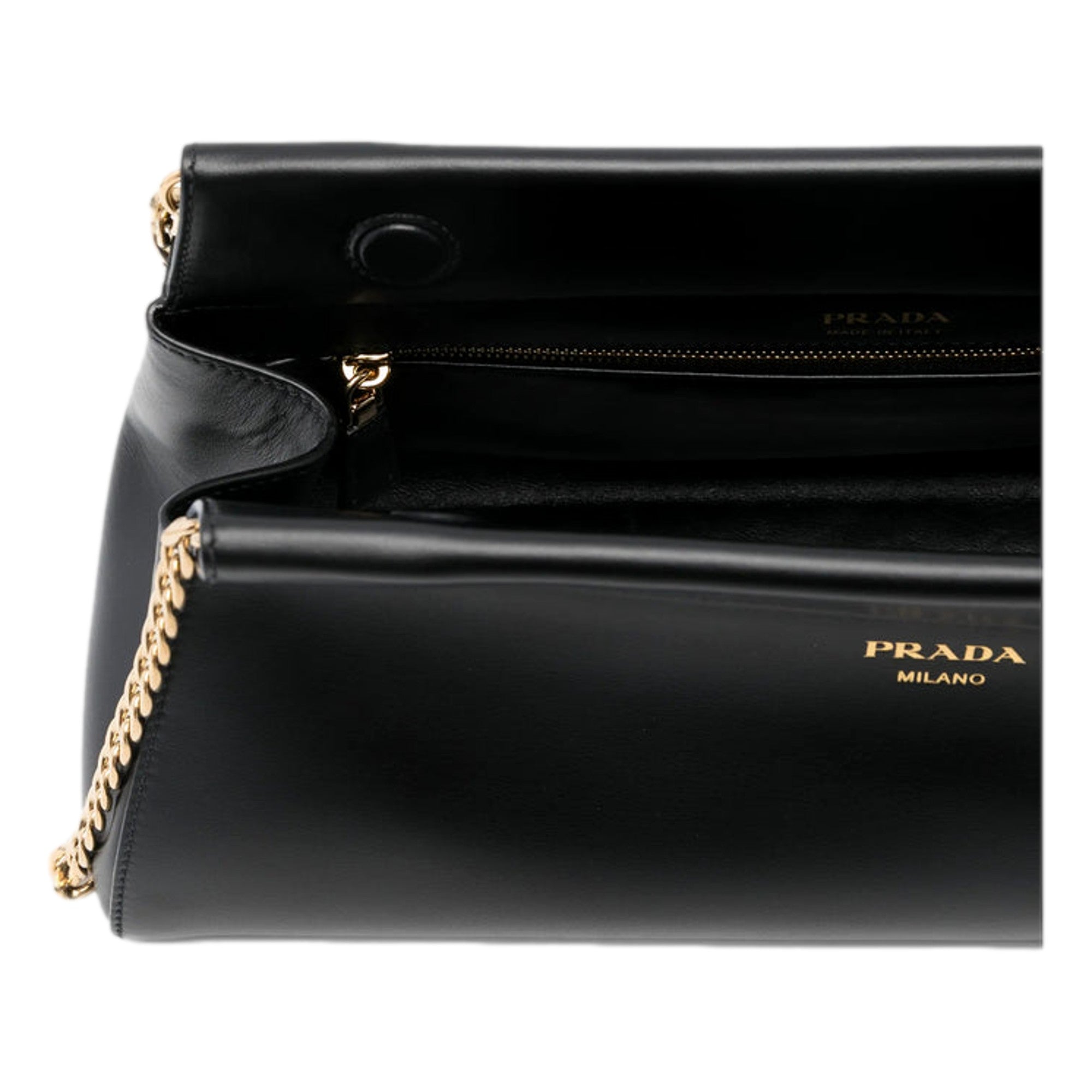Prada Enchaine Small Shoulder Bag Calfskin Leather Black - available at Queen Bee of Beverly Hills. 