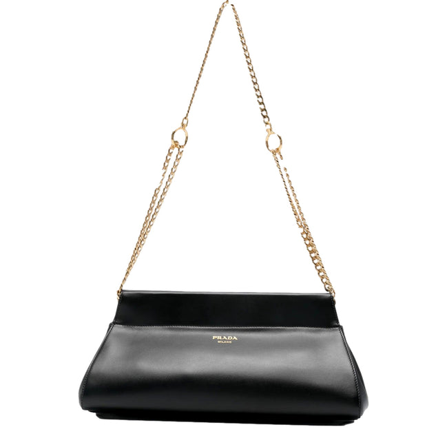 Prada Enchaine Small Shoulder Bag Calfskin Leather Black - available at Queen Bee of Beverly Hills. 