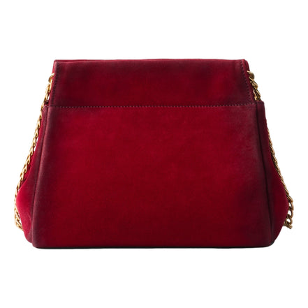 Prada Mini Enchaine Suede Ombre Shoulder Bag Rubino Red available at Queen Bee of Beverly Hills